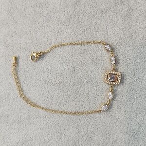 18k Gold Plated Stainless Steel Vintage Inspired Simulated Diamond Bracelet